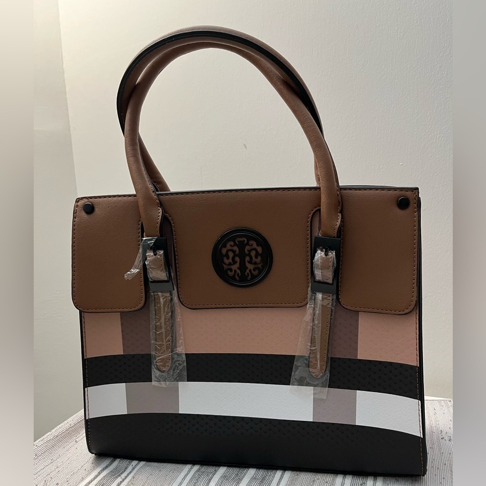 Brown & Neutral Colorblock Tote Handbag